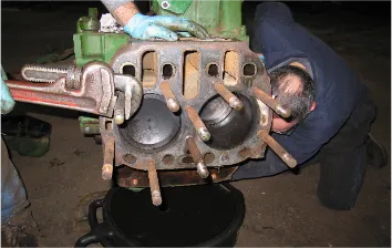 2 cylinder engine block being worked on